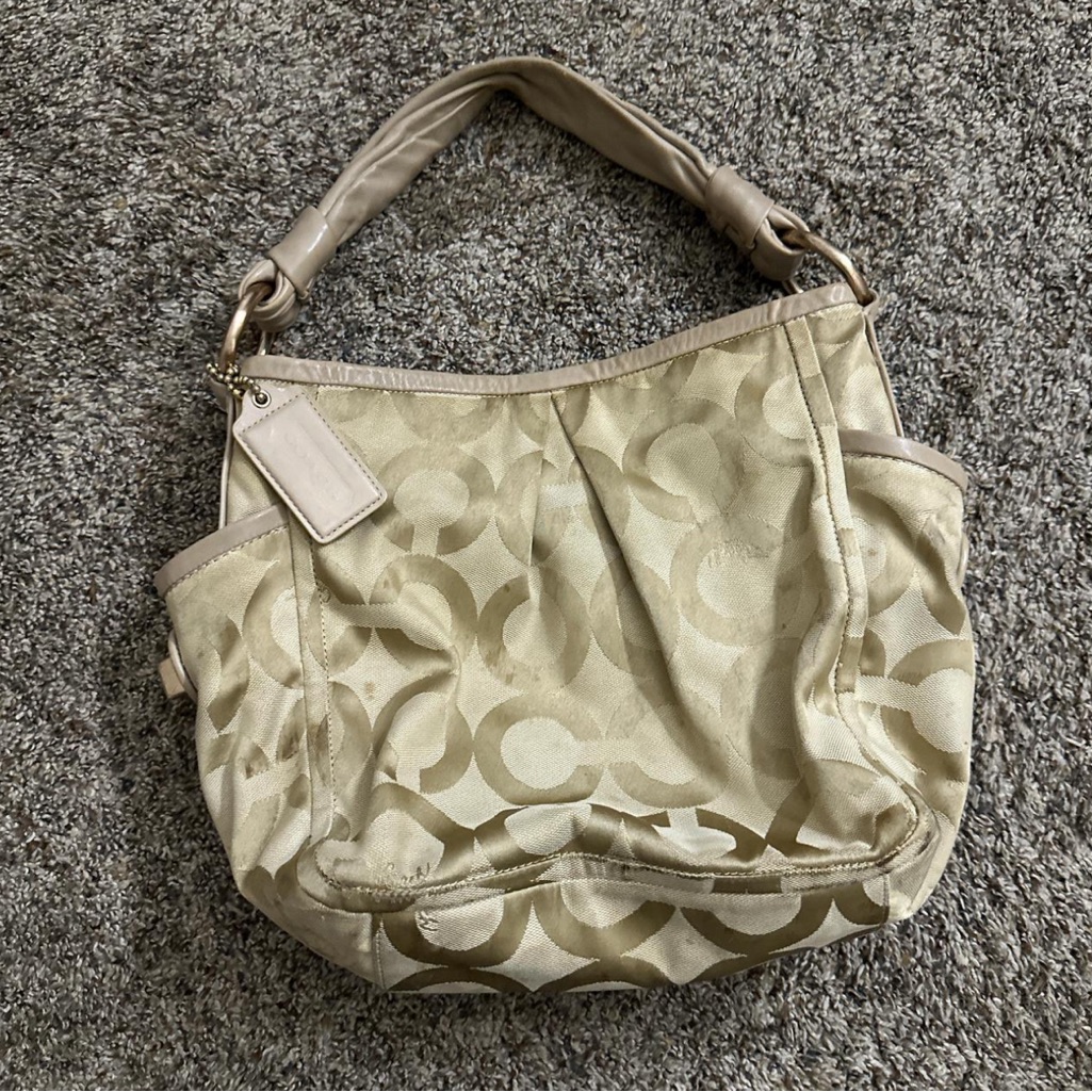 Coach Cream Shoulder Bag With Slouchy Shape And Glossy Finish